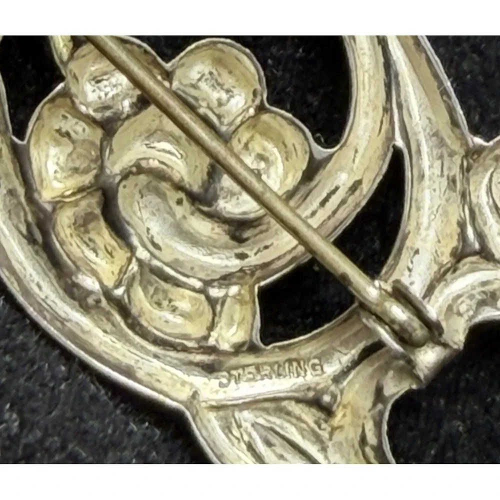 Vintage Sterling Silver Flower Brooch Pin Floral Signed Jewelry 925 Oblong